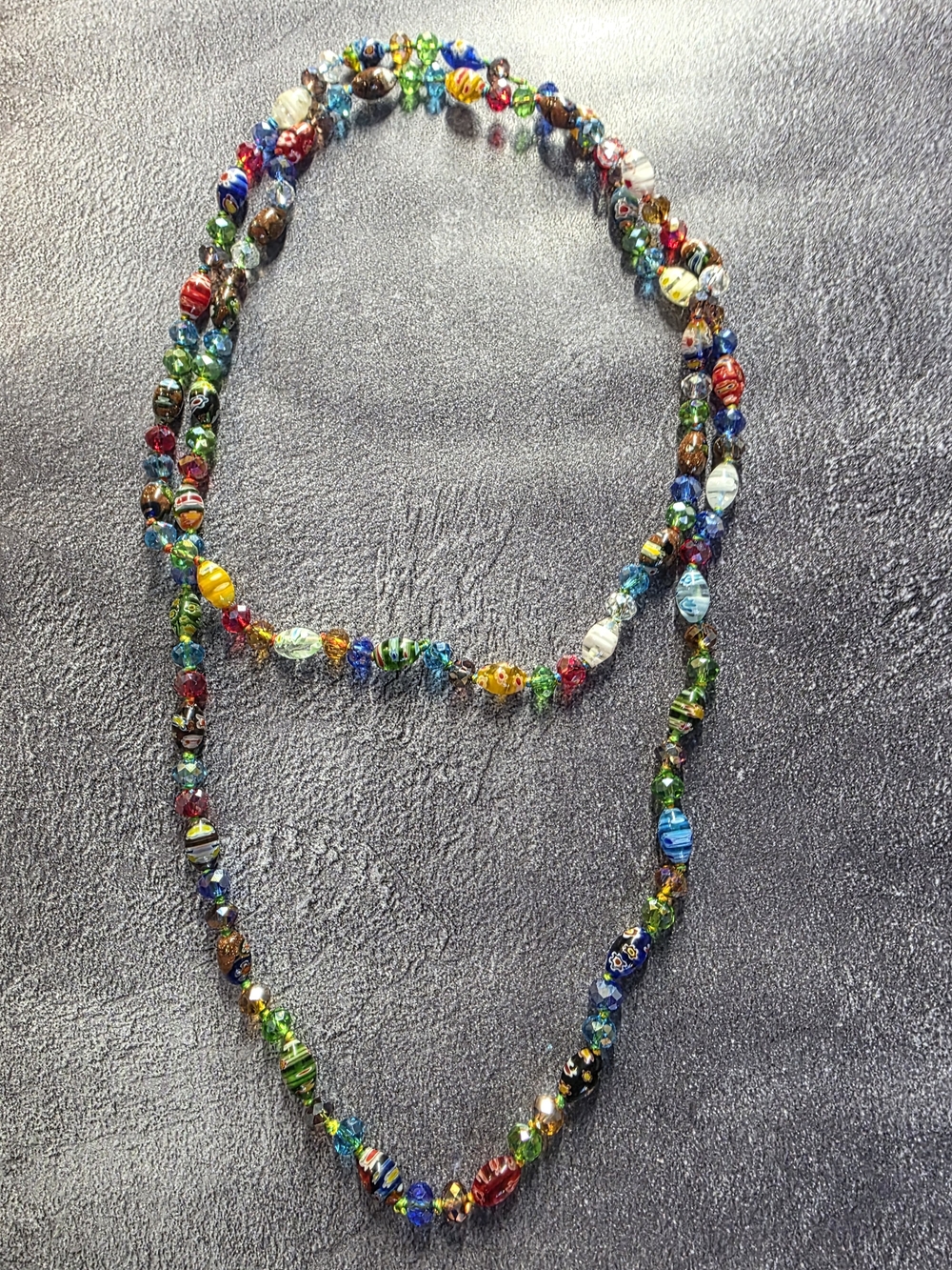 Vintage Murano Multicolored Millefiori Glass Bead Necklace Handmade Artsy Boho